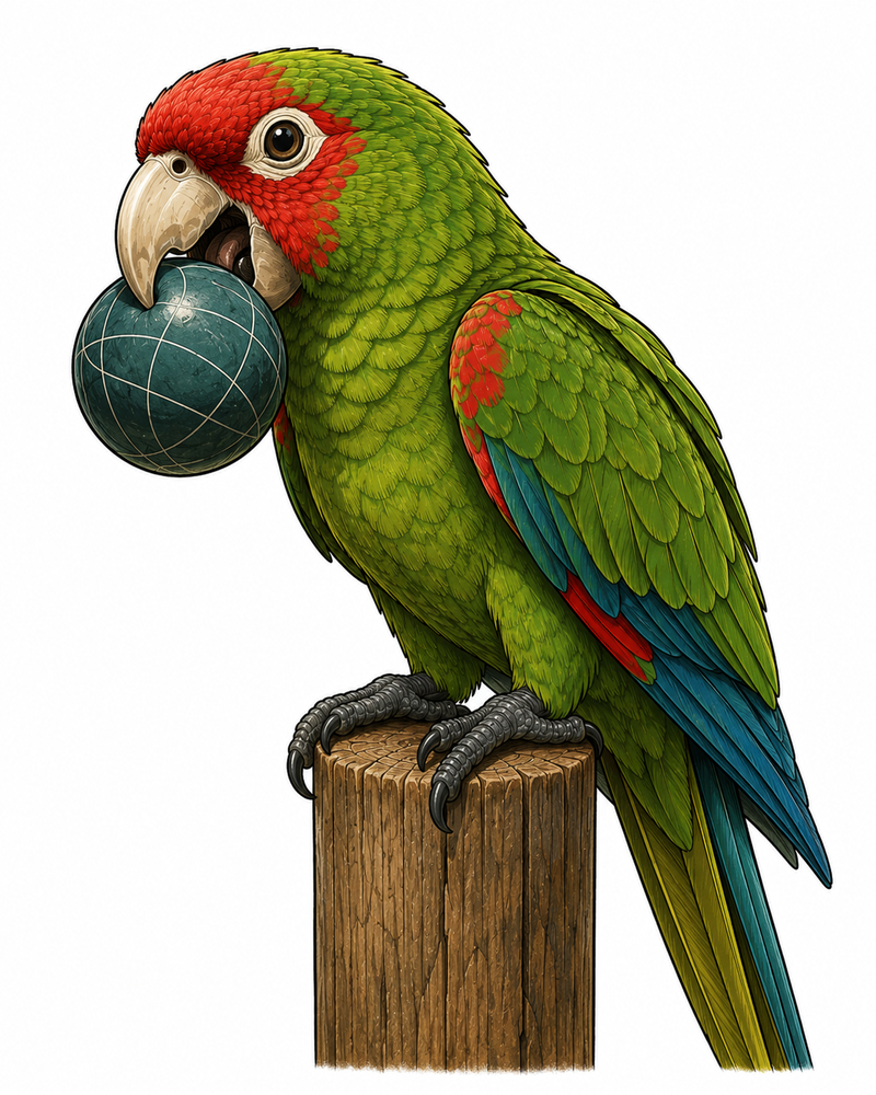 Illustrated San Francisco parrot holding a bocce ball