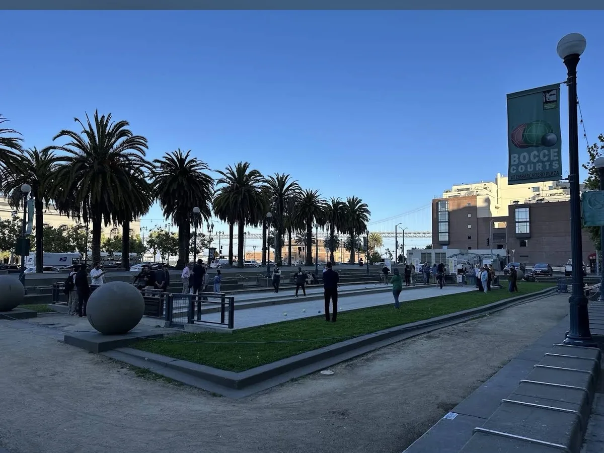Embarcadero Plaza bocce courts and palms