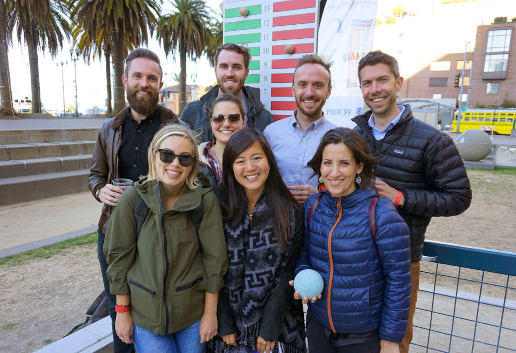 The "O+A Studio" Ferry Bocce team; left to right (front row) Katelyn Nemnich, Colleen Masusako, Verda Alexander, (middle row) Annie Tulle, Justin Ackerman, Eric Watson, (back row) George Carmyle,  Patrick Bradley